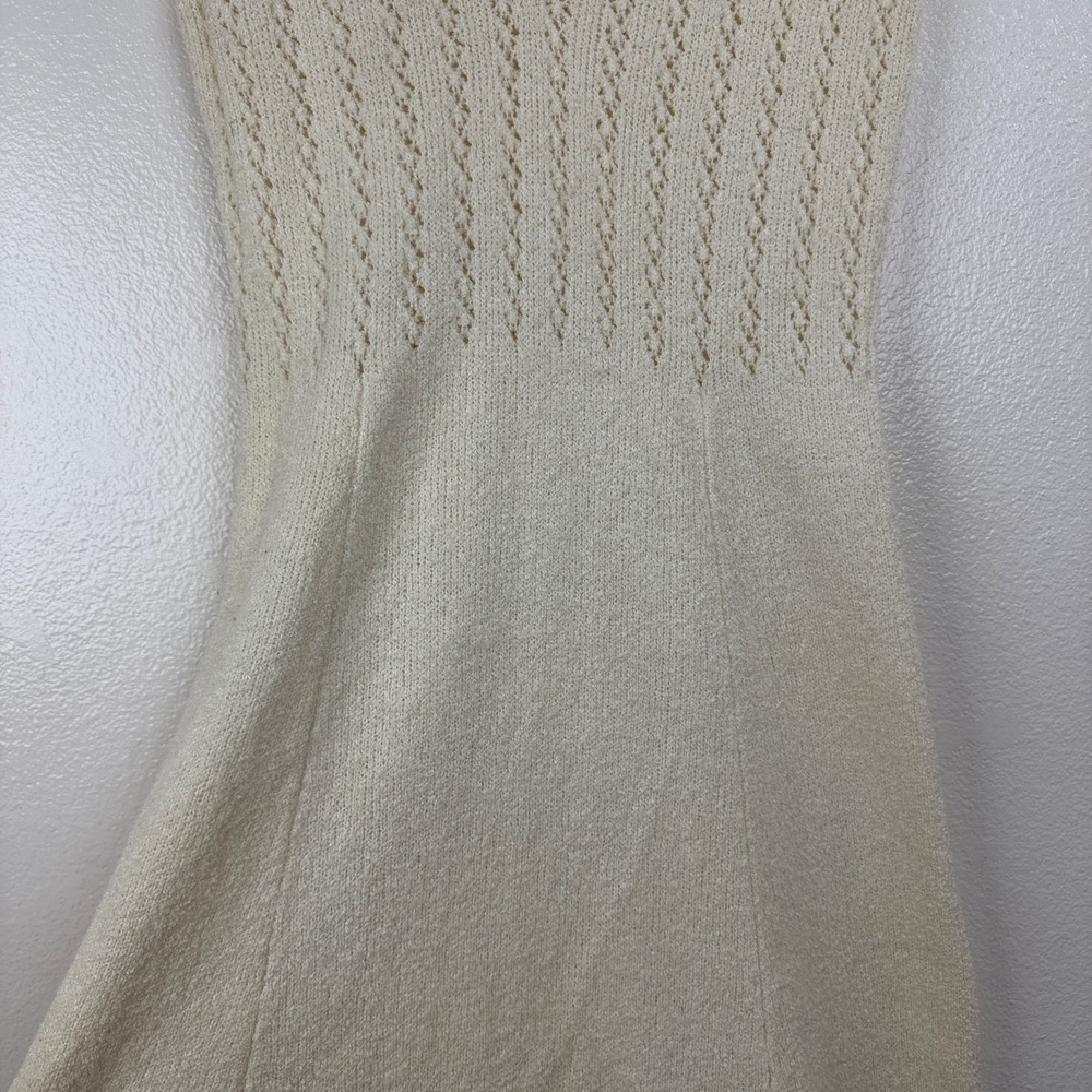 St. John Knits Dress Womens Cream Ivory Vintage Pointelle Sleeveless V-Neck FLAW - Picture 3 of 14
